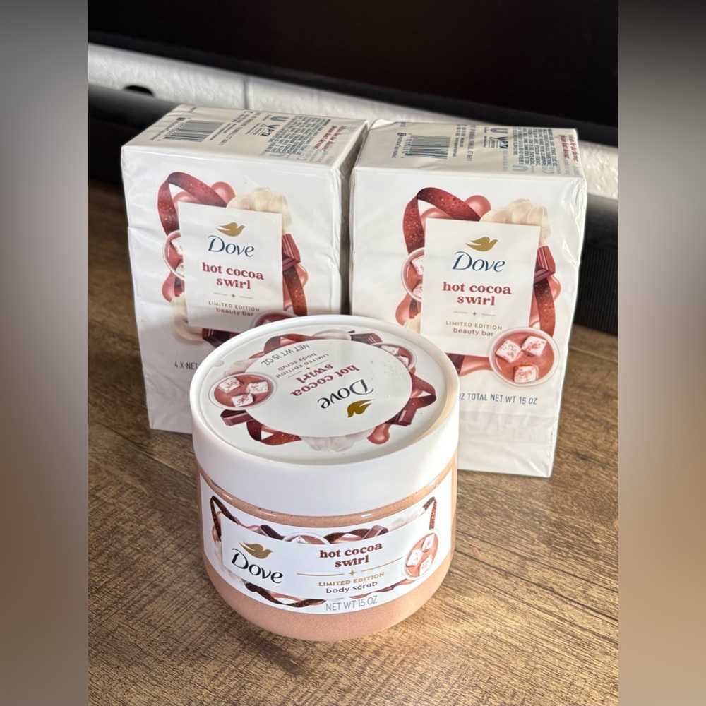 Brand New Unopened Dove Limited Edition Hot Cocoa Swirl Beauty Bars & Body Scrub
